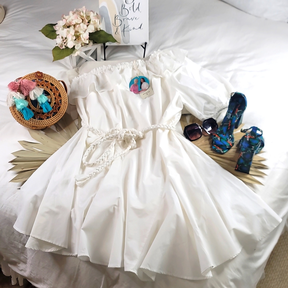 Dress--One Shoulder Mini Dress - RHODE White  XXL